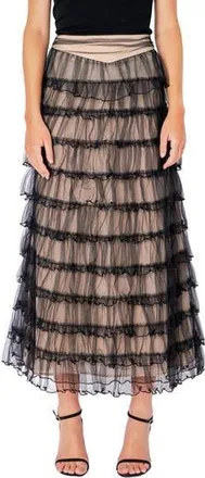 endless rose Tiered Tulle Midi Skirt in Black/Nude at Nordstrom Rack, Size Small