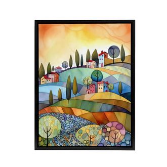 Artery8 Italian Countryside Landscape Framed Canvas Wall Art Print | Size: W24 x H32