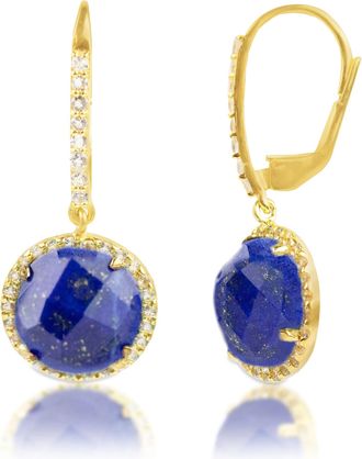 MAX + STONE 18k Gold Over Sterling Silver 6.5 Ct. Round Gemstone Dangle Earrings