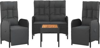 vidaXL Vidaxl - Juego Comedor Jard&iacute;n 4 Piezas Con Cojines Rat&aacute;n Sint&eacute;tico Negro