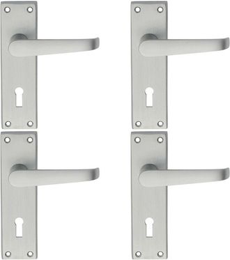 Loops 4x PAIR Straight Victorian Handle on Lock Backplate 150 x 43mm Satin Chrome