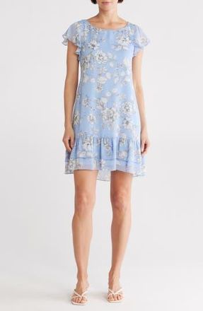 Connected Flutter Sleeve Chiffon Dress in Peri at Nordstrom Rack, Size 14