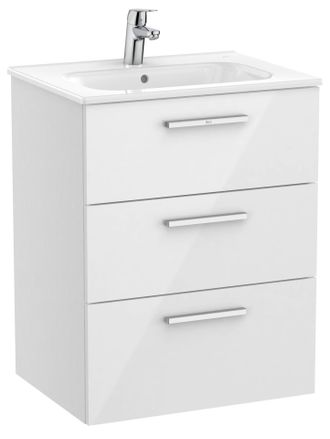 Roca Roca - Mueble Base 3 Cajones + Lavabo Unik Family Victoria Color: Blanco - Medidas: 605x453x741 Mm