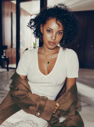 Icone Womens Pointelle knit V-neck T-shirt