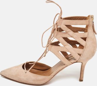 Aquazzura Pink Suede Belgravia Lace Up Pointed Toe Pumps
