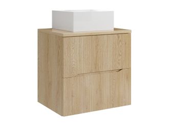 Vente-Unique Mueble de ba&ntilde;o suspendido estriado con lavabo sobre encimera cuadrado - Natural claro - 60 cm - ORISO