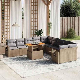 vidaXL Set De Sof&aacute;s De Jard&iacute;n 11pzas Con Cojines Rat&aacute;n Sint&eacute;tico Beige Vidaxl