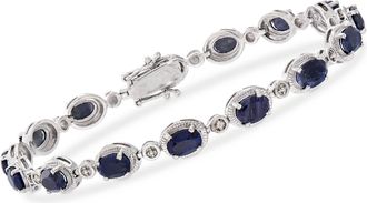 Ross-Simons Sapphire Bracelet With Diamond Accents in Sterling Silver