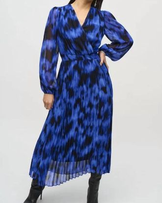 Joseph Ribkoff Chiffon Abstract Print Midi Dress In Royal Sapphire Multi