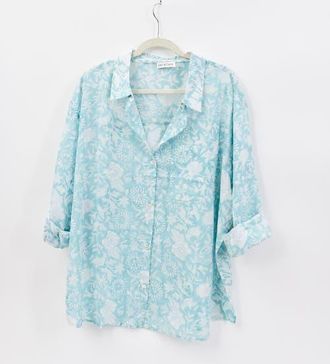 Hat Attack Printed Beach Shirt in Flora Teal at Nordstrom