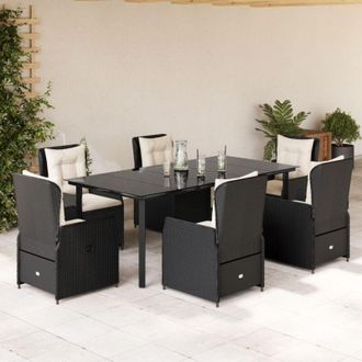 vidaXL Set De Comedor De Jard&iacute;n 7 Pzas Y Cojines Rat&aacute;n Sint&eacute;tico Negro Vidaxl