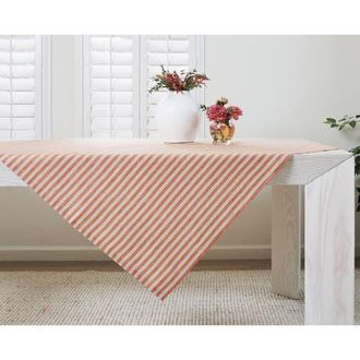 Solino Home Linen Table Throw 52 x 52 Inch for Dining Table, Holiday and Everyday Table Decor - Amalfi Stripe in Pumpkin And Natural at Nordstrom