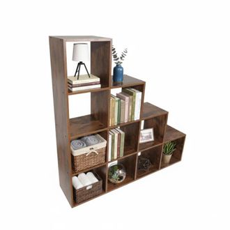 Relaxdays Relaxdays stepped shelf, 10 compartments, H x W x D: 129.5 x 129.5 x 29 cm, open cube unit, books & décor, brown
