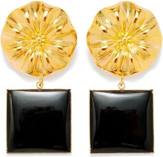 D'Estrëe Paris Sonia Daisy Square earrings - women - Onyx/Gold Plated Brass - One Size - Black