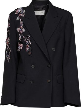 Dries Van Noten Geborduurd Double-breasted Blazer - Dames - Blazers - Zwart - XS - Wol - Jassen