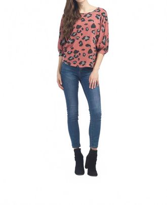 Papillon Leopard Print Dolman Sleeve Sweater In Pink