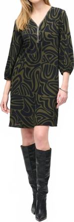 Joseph Ribkoff Abstract Print A-Line Dress In Black/green