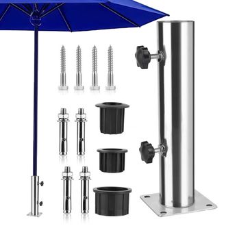 OEM Base Universal Ajustable Para Sombrilla: Base Con 8 Puntas De Acero Para Losas De Granito, Hierro Y Cemento. Tubo Universal De Acero Inoxidable