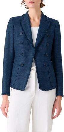 Akris Fringe Silk & Cotton Shantung Jacket in Dark Blue at Nordstrom, Size 10