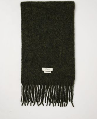 Jacquemus Alpaca and Mohair Wool Blend Scarf with Fringed Hem and Logo