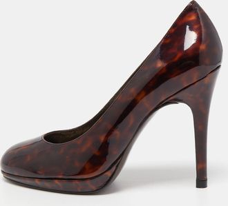 Stuart Weitzman Brown Leopard Print Patent Leather Pumps