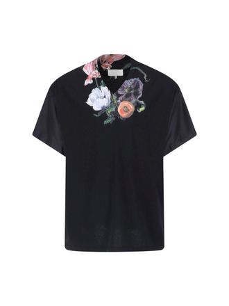 Maison Margiela Black V-Neck Floral Print T-Shirt