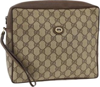 Gucci Pre-owned Clutches, female, Beige, Size: ONE SIZE Pre-owned Vintage GG Canvas Clutch