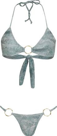 Amir Slama x Jade Picon ring-detail floral-print swimsuit - Blue