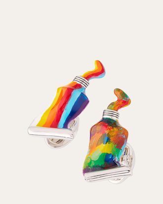 Jan Leslie Mens Paint Tube Stripe and Splatter Sterling Silver Cufflinks