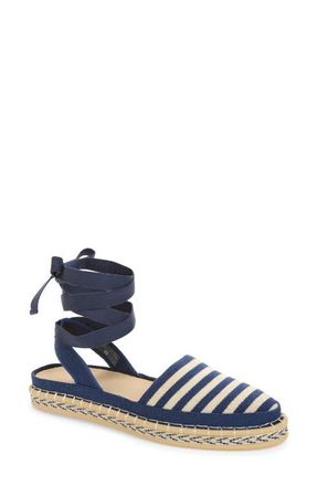 Rothy's The dOrsay Ankle Tie Espadrille Flat in Deep Sea Stripe at Nordstrom, Size 10.5