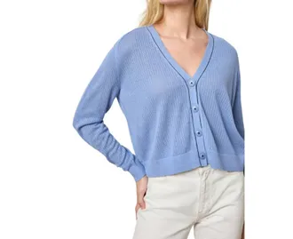 Lilla P Saddle Sleeve V-Neck Cardigan In Marlin