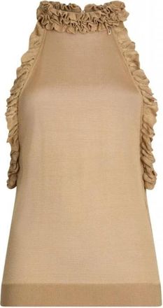 Liu Jo Gebreide Top met Ruffles - Dames - Tops zonder mouwen - Beige - S - Tops