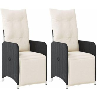 vidaXL Sillones Reclinable Jard&iacute;n Cojines 2 Uds Rat&aacute;n Sint&eacute;tico Negro Vidaxl