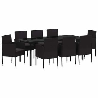 vidaXL Conjunto De Comedor De Jard&iacute;n 9 Pcs Negro Rat&aacute;n Sint&eacute;tico Vidaxl