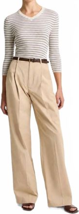Vince Striped Cashmere Silk High V-Neck Sweater In Clearwater/ Bark Combo