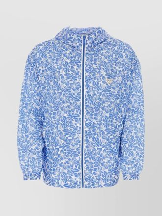 Prada hooded floral nylon windbreaker