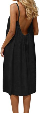 Generic Night Dress Womens Spaghetti Straps Backless Cami Dress Basic Short Beach Dress Loose Fit Strappy Dress Plain Sleeveless Casual Dresses Midi Dress Com