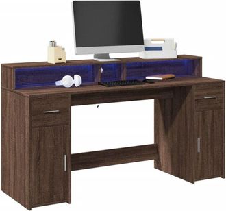 vidaXL vidaXL Scrivania con Luci LED Marrone Rovere 160x55x91 cm Multistrato