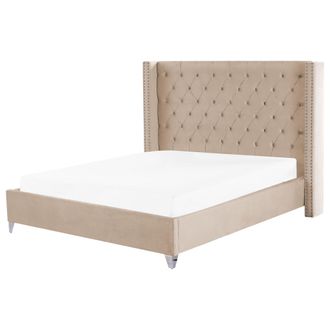 Beliani Cama Con Somier De Terciopelo Beige Plateado 180 X 200 Cm Listones Lubbon
