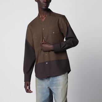 Maison Margiela Camicia bicolore marrone in misto lana