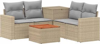 vidaXL Juego De Sof&aacute; 6 Uds. Beige Y Gris Claro Rat&aacute;n Sint&eacute;tico Y Acero Vidaxl