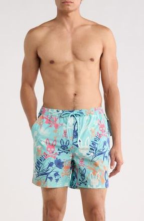 Psycho Bunny Santino Print Swim Shorts in Aqua Haze at Nordstrom Rack, Size Xxx-Large