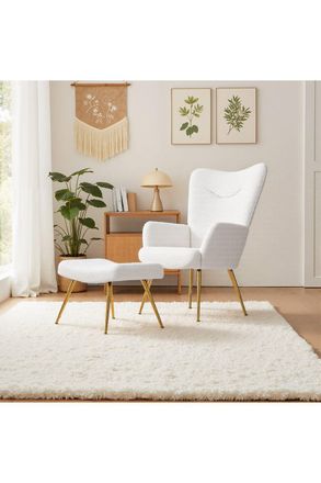 Living and Home Accent Chair with Footstool Set in White