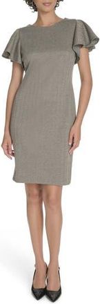 Tommy Hilfiger Flutter Sleeve Herringbone Sheath Dress in Black Latte at Nordstrom Rack, Size 18 (Similar To 16W)