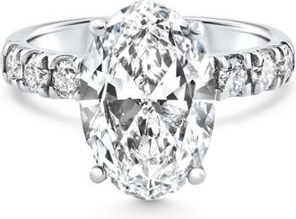 Pompeii3 Certified 5.28Ct Oval Diamond Side Halo Engagement Ring 14k White Gold Lab Grown Size: 7