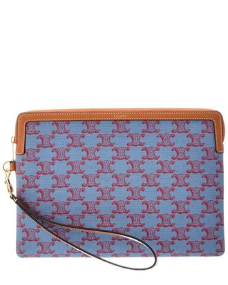 Celine Celine Triomphe Small Canvas & Leather Clutch