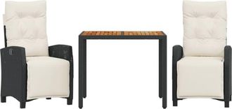 vidaXL Vidaxl - Set Comedor De Jard&iacute;n 3 Pzas Con Cojines Rat&aacute;n Sint&eacute;tico Negro