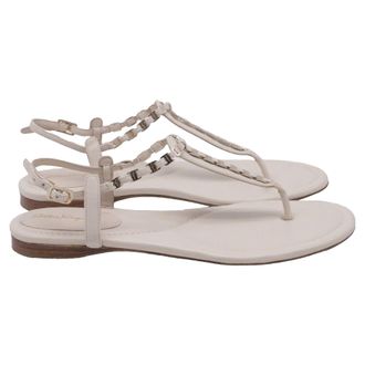 Ferragamo Chain-Link T-Strap Flat Sandals in White Leather