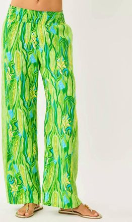 Lilly Pulitzer Mirabella Linen Palazzo Pant In Turquoise Tide Sweet Corn