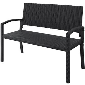 Yaheetech Homevive Banco De Jard&iacute;n De Rat&aacute;n Con Respaldo Y Reposabrazos Silla De Exterior Con Funda Protectora Negro